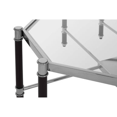 Silver and Black Metal Coffee Table with Clear Tempered Glass Top, Allessi