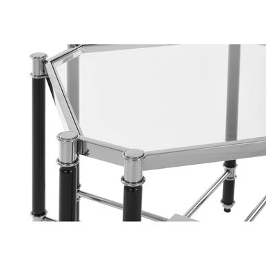 Silver and Black Chrome Finish End Table with Clear Tempered Glass Top, Allessi