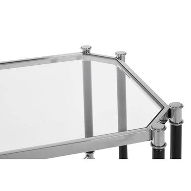Silver and Black Chrome Finish End Table with Clear Tempered Glass Top, Allessi