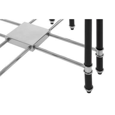 Silver and Black Chrome Finish End Table with Clear Tempered Glass Top, Allessi