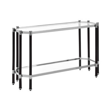 Silver and Black Chrome Finish Console Table with Clear Tempered Glass Top, Allessi