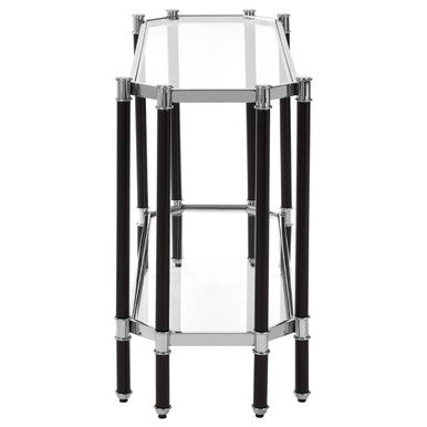 Silver and Black Chrome Finish Console Table with Clear Tempered Glass Top, Allessi