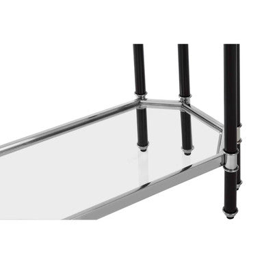 Silver and Black Chrome Finish Console Table with Clear Tempered Glass Top, Allessi