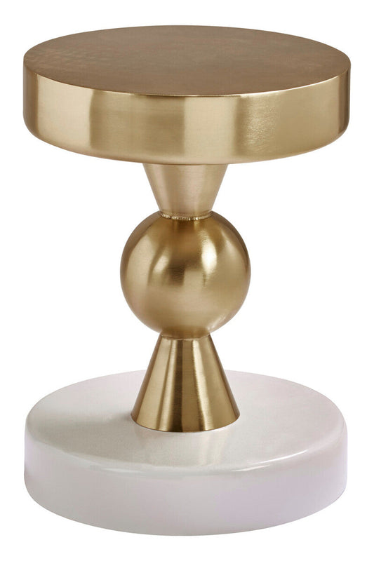 Gold and Ivory Side Table with Round Top and Globe Detail, Martini