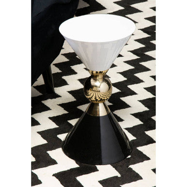 Gold and Black Metal Angular Side Table with White and Black Top and Rounded Base, Martini