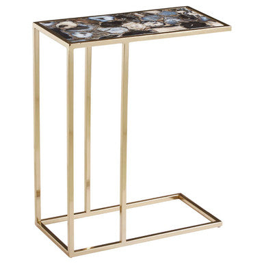 Black and Gold Finish Semi-Precious Agate Side Table with Banded Pattern, Vita