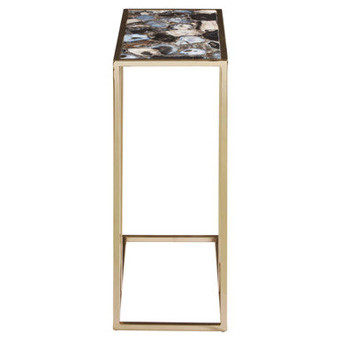 Black and Gold Finish Semi-Precious Agate Side Table with Banded Pattern, Vita