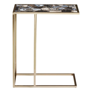 Black and Gold Finish Semi-Precious Agate Side Table with Banded Pattern, Vita