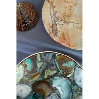 Gold and Assorted Warm Metallic Frame Agate Round Side Table, Vita