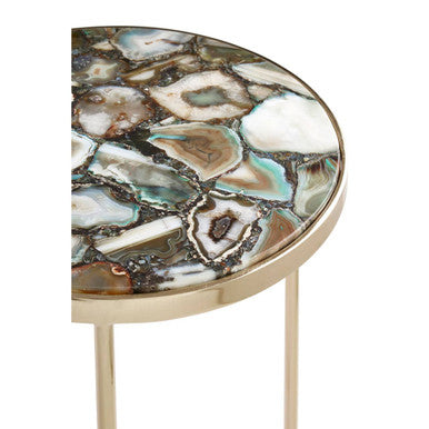 Gold and Assorted Warm Metallic Frame Agate Round Side Table, Vita