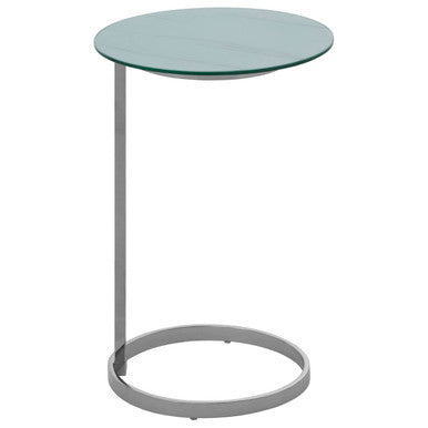 Silver Open Circular Base End Table with White Marble Effect Top, Oria