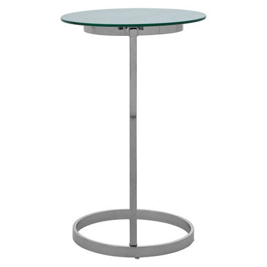 Silver Open Circular Base End Table with White Marble Effect Top, Oria