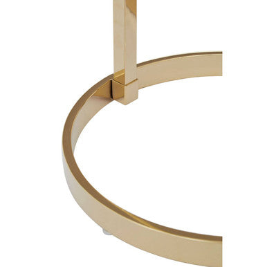 Gold Open Circular Base End Table with Black Marble Effect Glass Top, Oria