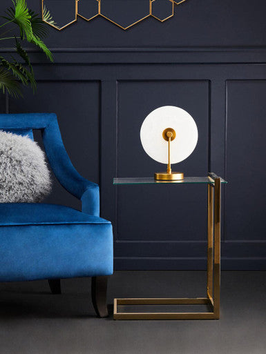 Gold Warm Metallic Finish End Table with Clear Tempered Glass Top, Oria