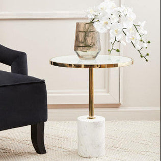 Gold Frame T-Shap End Table with White Marble Top, Oria