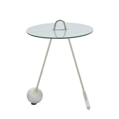 Round Clear Glass Top End Table with Silver Stainless Steel Frame and Splayed Legs, Oria