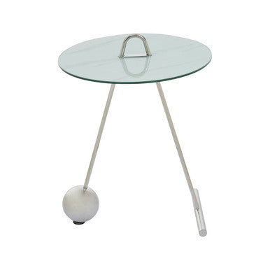 Round Clear Glass Top End Table with Silver Stainless Steel Frame and Splayed Legs, Oria