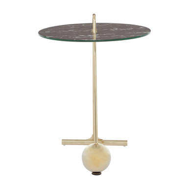 Black Marble Effect Top End Table with Gold Splayed Legs, Oria