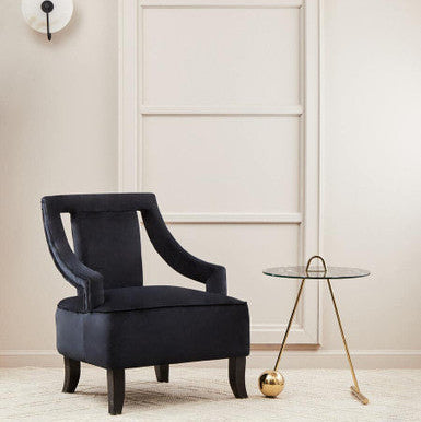 Black Marble Effect Top End Table with Gold Splayed Legs, Oria