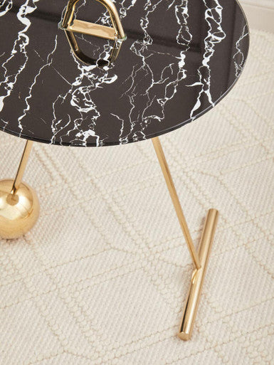 Black Marble Effect Top End Table with Gold Splayed Legs, Oria