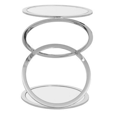 Silver Finish Rings Shaped Base End Table with Clear Glass Top, Oria