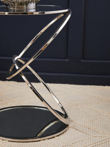 Silver Finish Rings Shaped Base End Table with Clear Glass Top, Oria