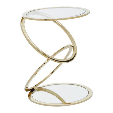 Gold Finish Rings Shaped Base End Table with Clear Glass Top, Oria
