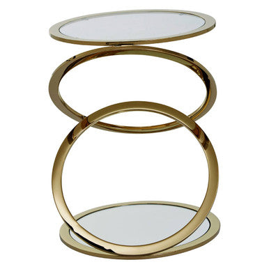 Gold Finish Rings Shaped Base End Table with Clear Glass Top, Oria
