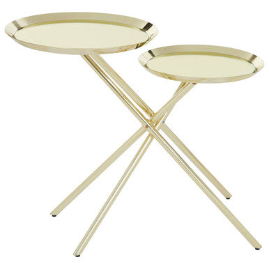 Gold Chrome Finish Frame Side Table with Metallic Plates Top, Oria