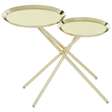 Gold Chrome Finish Frame Side Table with Metallic Plates Top, Oria