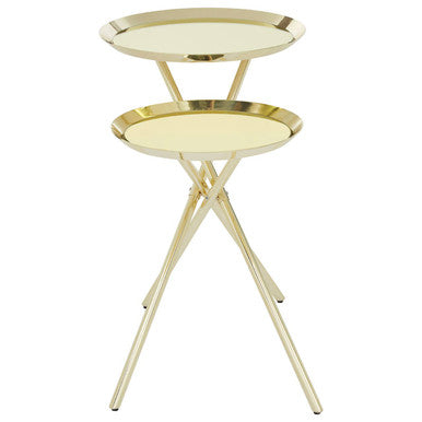 Gold Chrome Finish Frame Side Table with Metallic Plates Top, Oria
