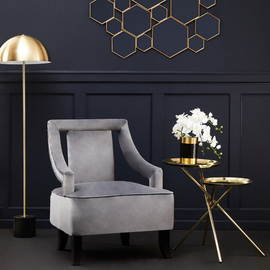 Gold Chrome Finish Frame Side Table with Metallic Plates Top, Oria