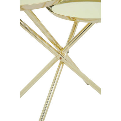 Gold Chrome Finish Frame Side Table with Metallic Plates Top, Oria