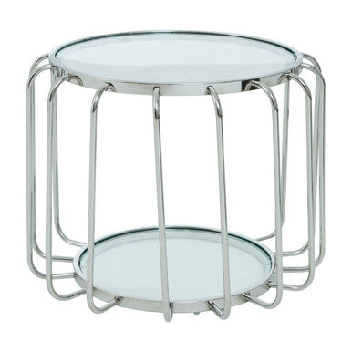 Silver Finish Metallic Frame Side Table with Tempered Glass Top, Oria