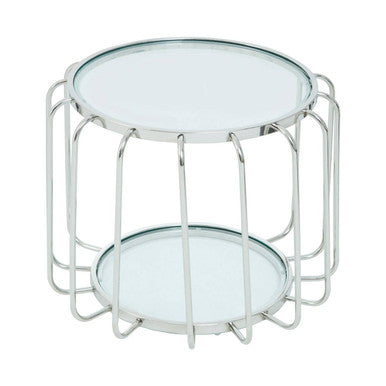 Silver Finish Metallic Frame Side Table with Tempered Glass Top, Oria