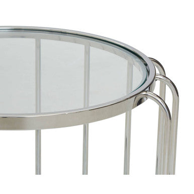 Silver Finish Metallic Frame Side Table with Tempered Glass Top, Oria