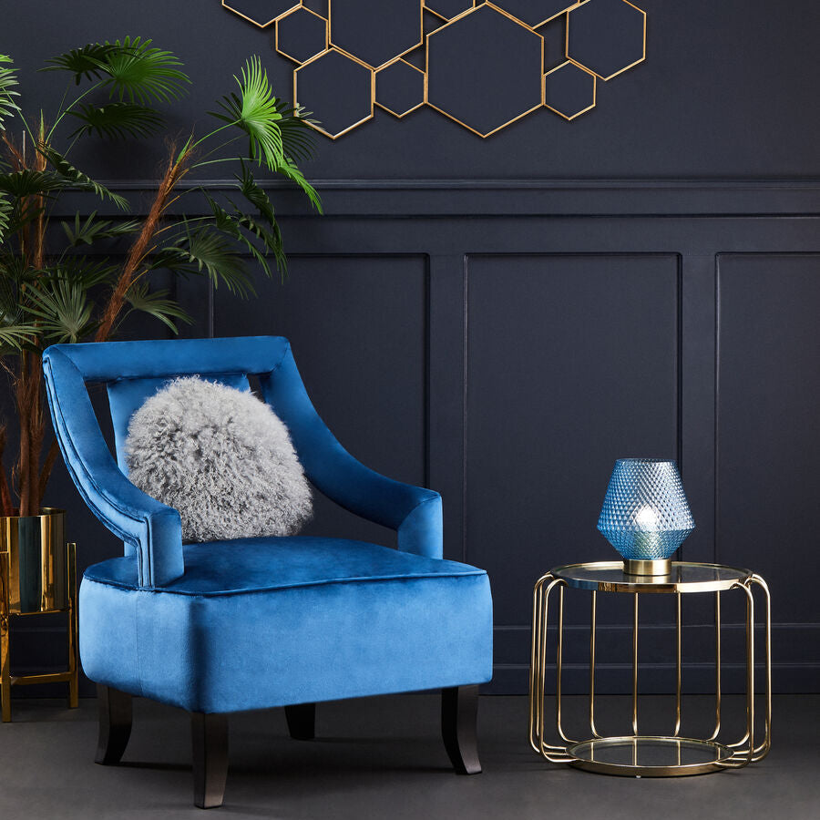 Gold Finish Metallic Frame Side Table with Tempered Glass Top, Oria