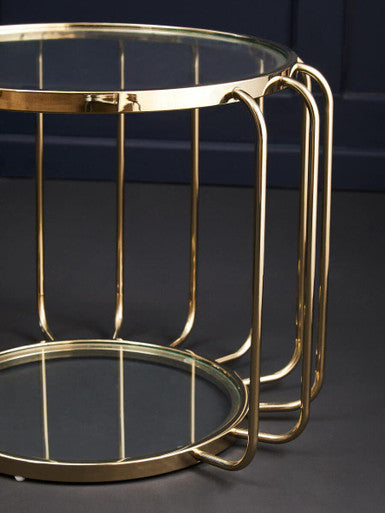Gold Finish Metallic Frame Side Table with Tempered Glass Top, Oria