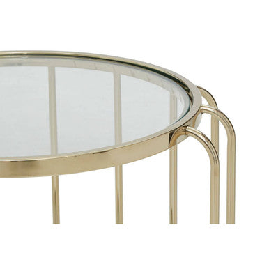 Gold Finish Metallic Frame Side Table with Tempered Glass Top, Oria
