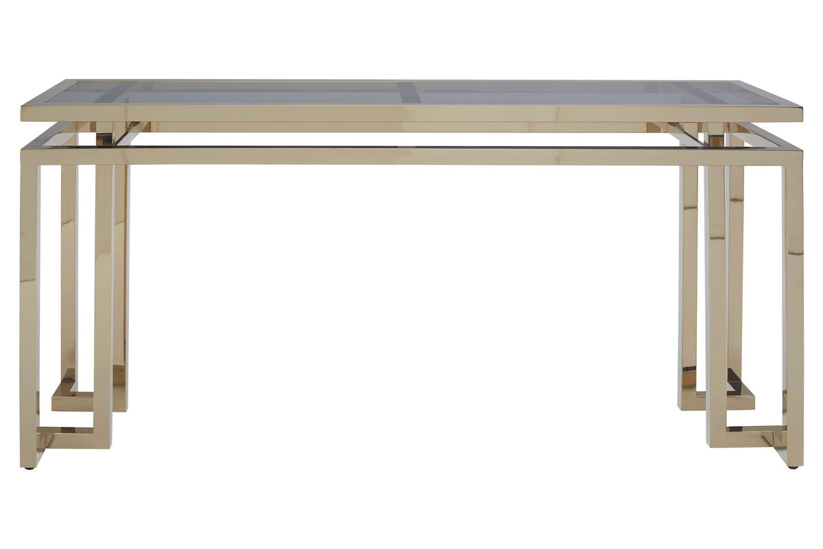 Grey Glass Top Console Table with Warm Gold Stainless Steel Frame, Oria