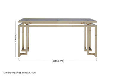 Grey Glass Top Console Table with Warm Gold Stainless Steel Frame, Oria