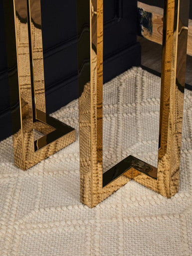 Grey Glass Top Console Table with Warm Gold Stainless Steel Frame, Oria