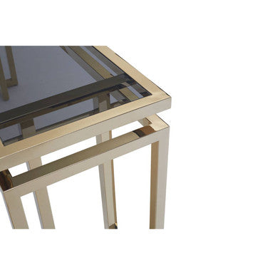Grey Glass Top Console Table with Warm Gold Stainless Steel Frame, Oria