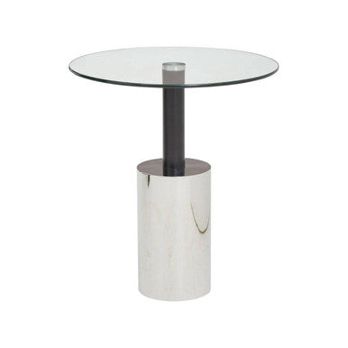 Black and Silver Powder-Coated T-Shape End Table with Clear Glass Top, Oria