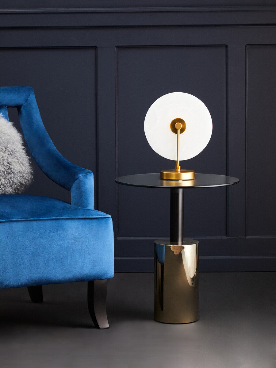 Black and Gold Powder-Coated T-Shape End Table with Clear Glass Top, Oria