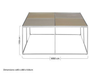 Brushed Silver and Gold Checked Coffee Table with Stainless Steel Square Frame, Oria