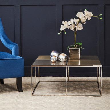 Brushed Silver and Gold Checked Coffee Table with Stainless Steel Square Frame, Oria