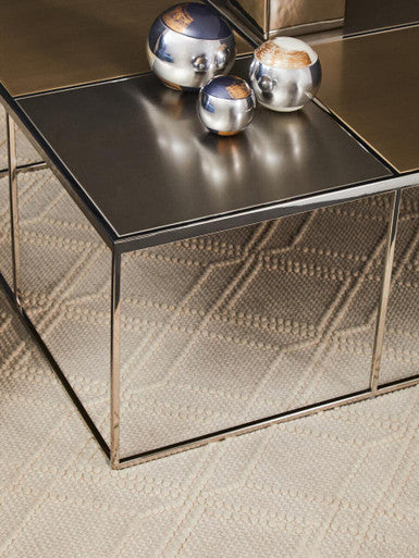 Brushed Silver and Gold Checked Coffee Table with Stainless Steel Square Frame, Oria