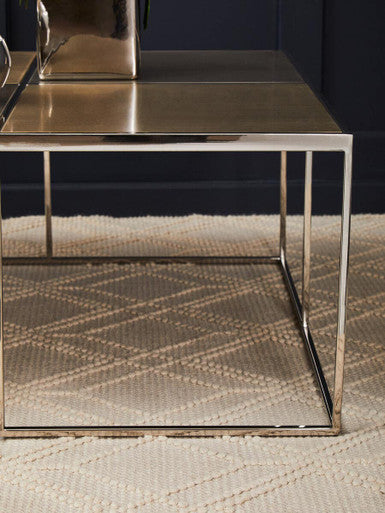 Brushed Silver and Gold Checked Coffee Table with Stainless Steel Square Frame, Oria