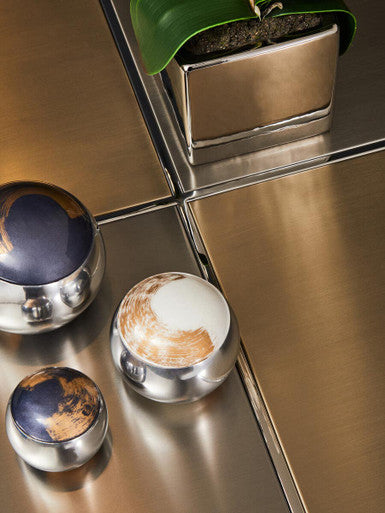 Brushed Silver and Gold Checked Coffee Table with Stainless Steel Square Frame, Oria
